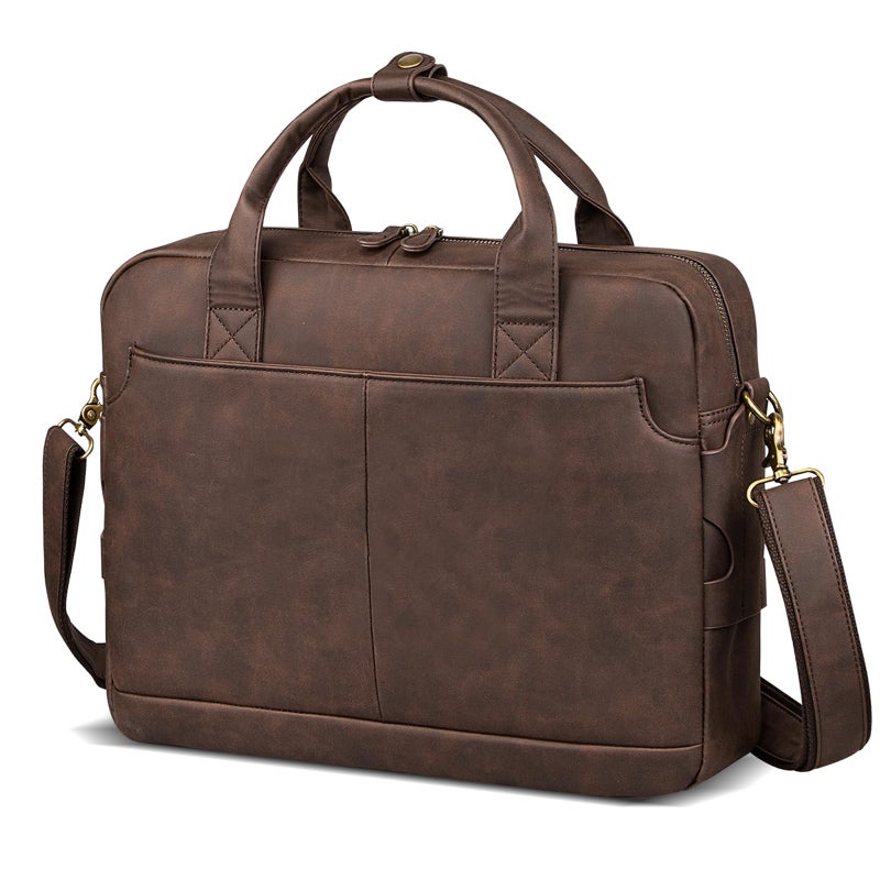 Bosidu Leather Briefcases for Men 15.6 Inch Laptop Briefcase Business Messenger Bag Retro Waterproof Computer Bag Perfect Birthday Gifts For Husband, Brown - Image 1